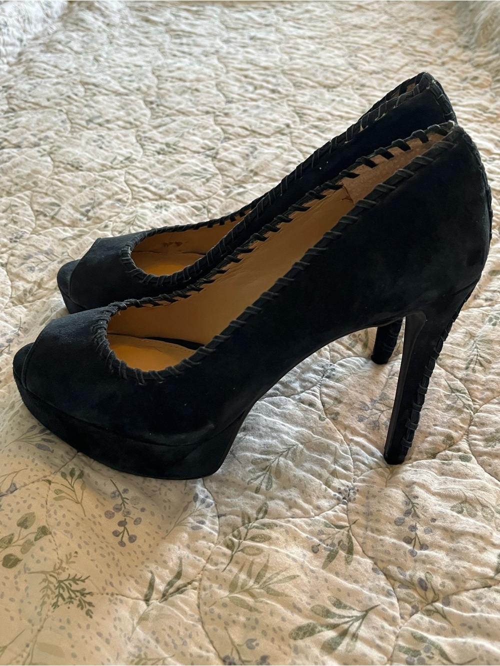 Antonio Melani Navy Suede Peep Toe Platform Pumps Heels Size 8M